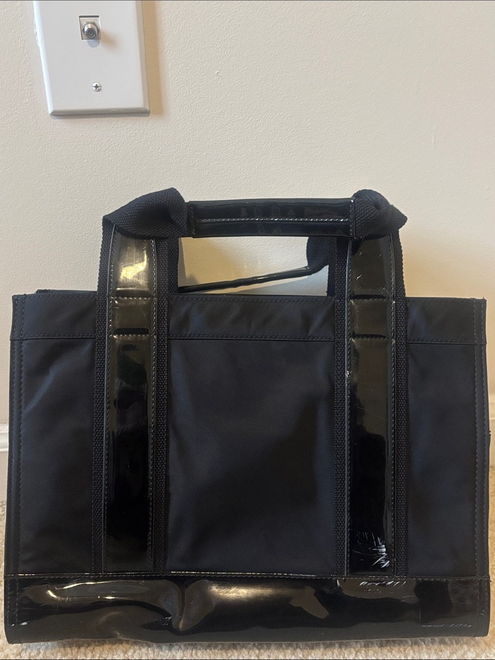 Tory Burch Black Nylon Logo Tote with Patent Trim - Picture 6 of 9